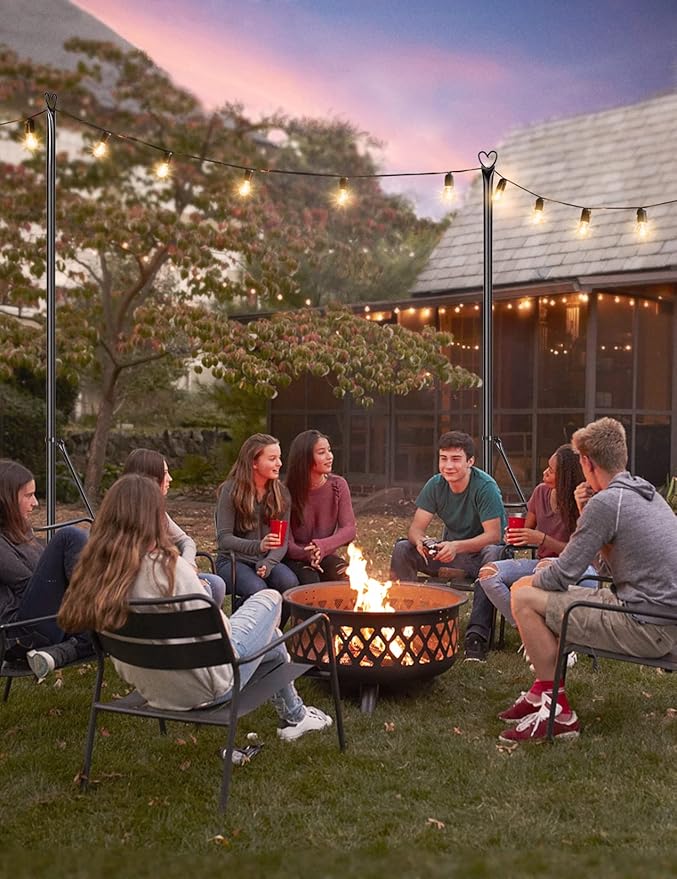 LOPANNY String Light Poles - 2 Pack 9.8 FT for Outside Hanging - Backyard, Garden, Patio, Deck Lighting Stand for Outdoor Parties, Wedding-VerdiqueGarden