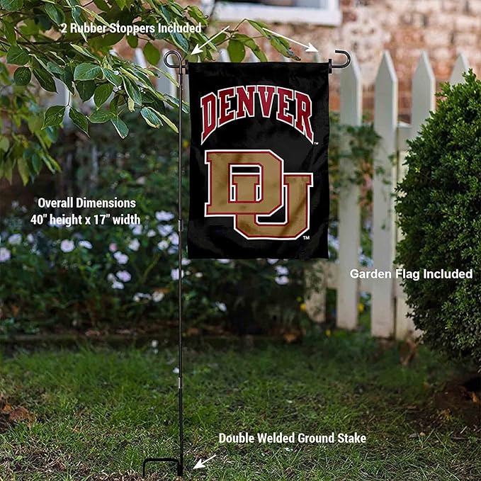 College Flags & Banners Co. Denver Pioneers Garden Flag with Pole Stand Holder-VerdiqueGarden