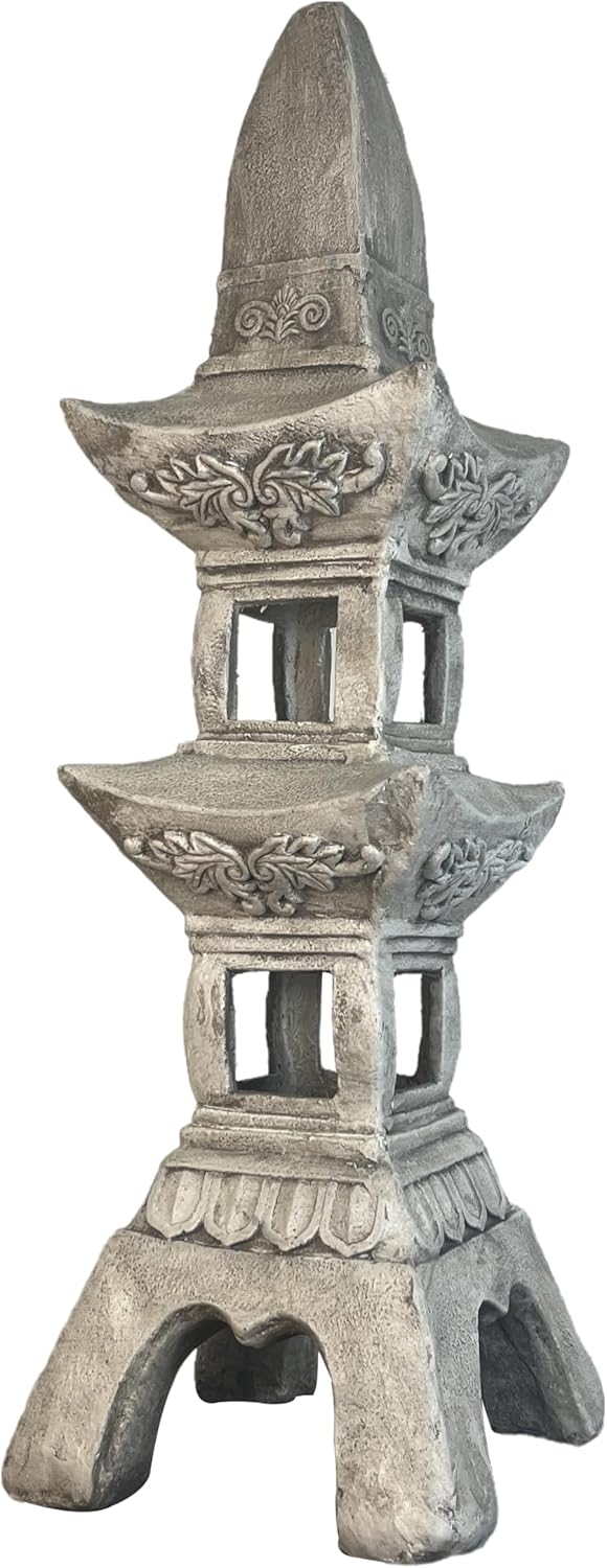 35.5’’High Asian Zen Pagoda Magnesium Oxide Tall Lantern Statue Outdoor Sculpture for Garden Backyard Decor Pagoda Statue Miniature Tower Lantern Landscape Garden Decoration-VerdiqueGarden