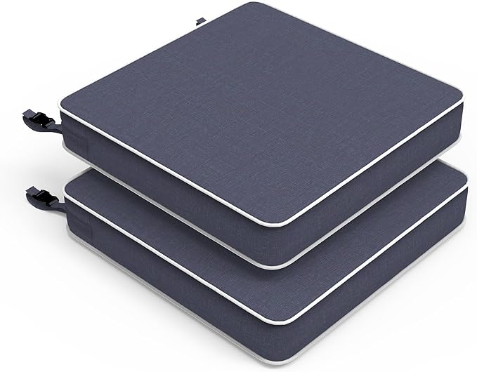 LVTXIII Patio Chair Cushions 22"x22"x3", Water-Repellent Outdoor Seat Cushions for Patio Furniture, Square Chair Pads with Ties for Home Garden Decoration, Set of 2, Textured Navy-VerdiqueGarden