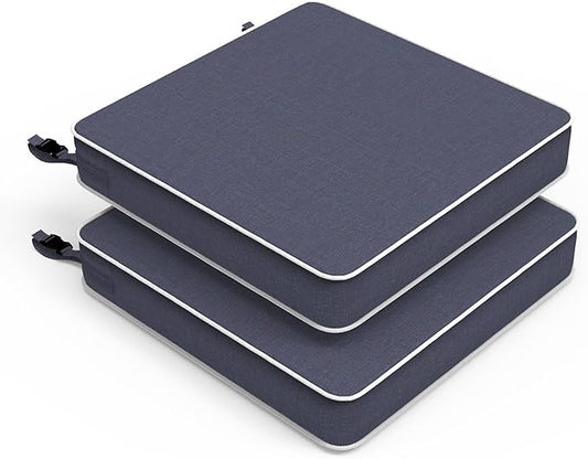 LVTXIII Patio Chair Cushions 22"x22"x3", Water-Repellent Outdoor Seat Cushions for Patio Furniture, Square Chair Pads with Ties for Home Garden Decoration, Set of 2, Textured Navy-VerdiqueGarden