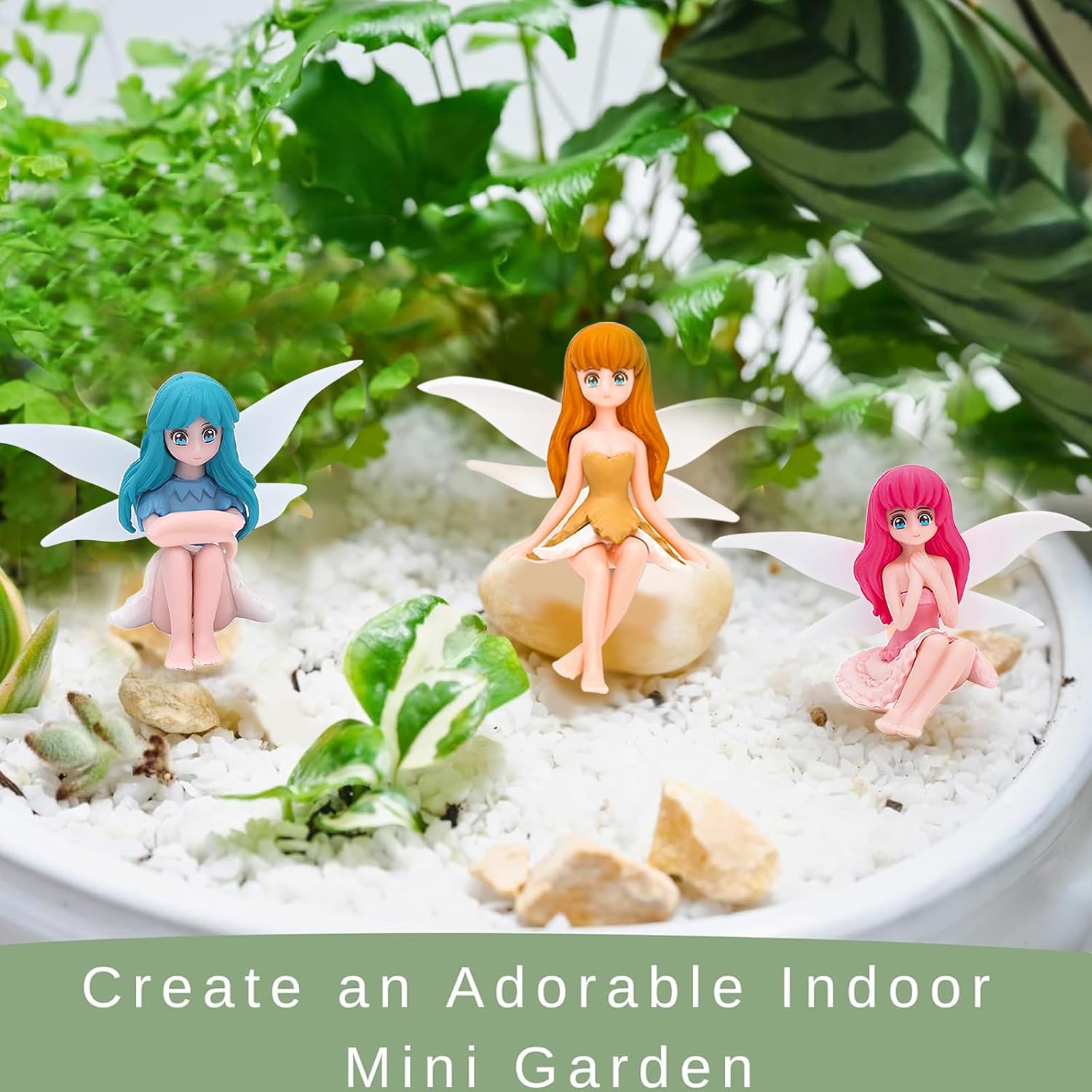 ONEST 4 Pieces Miniature Fairy Garden Accessories Small Fairy Figurines Hand Painted Fairies Figures Girl Fly Wing Figurines for Car Decor Fairies Garden Flower Pot Birthday Cake Topper-VerdiqueGarden