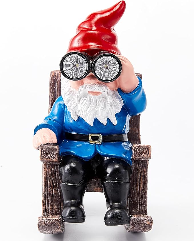 Solar Garden Gnome Statues Resin Gnome Figurines Sitting on Rocking Chair Outdoor Telescope Gnome Gifts for Yard, Patio Decor Gift-VerdiqueGarden