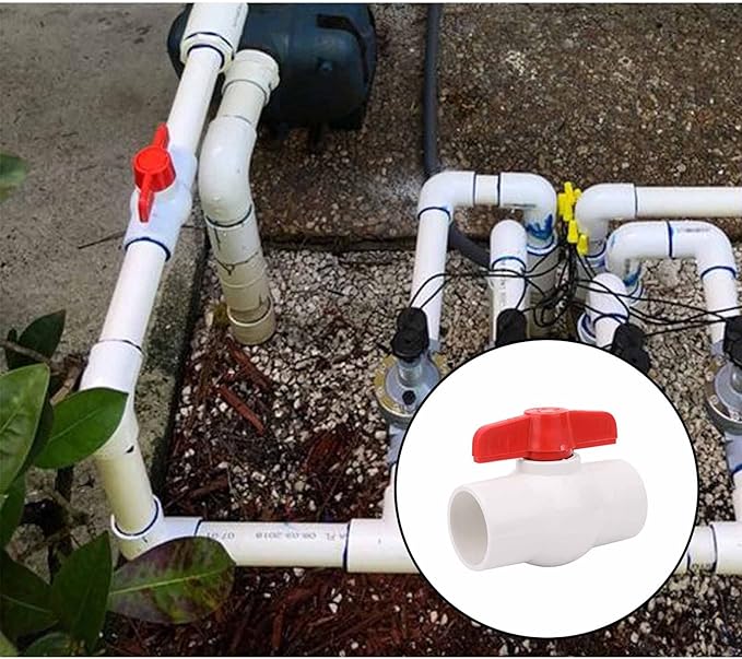 2Pcs 1-1/4" PVC Ball Valve Water Pipe Shut-off Valve Socket with Red T-Handle for Cold Water Supply lines, Irrigation Pipe fitting System(Socket x Socket), Schedule 40-VerdiqueGarden