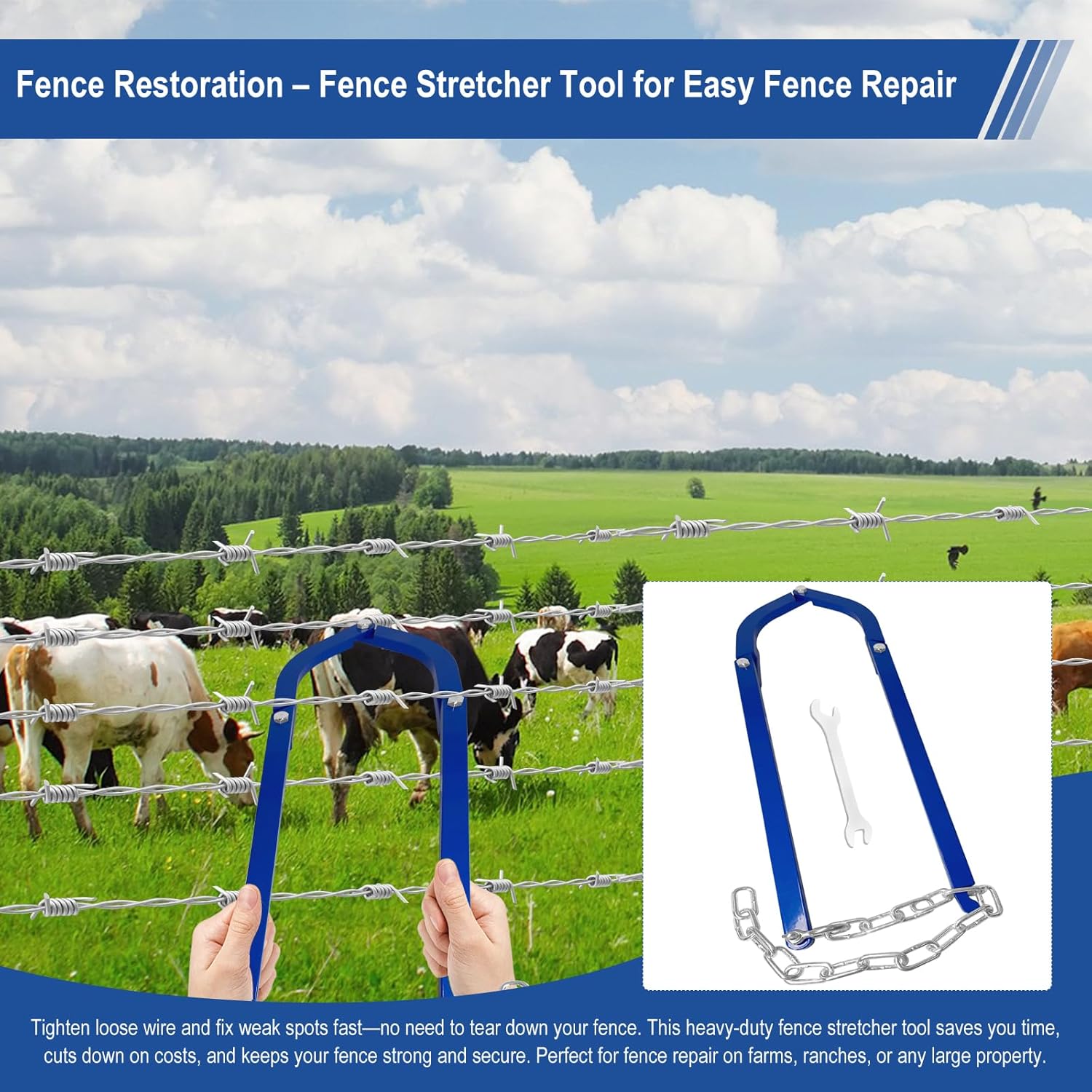 Updated Heavy Duty Fence Repair Tool, Fence Stretcher Tool for Tightening and Restoring Barbed Wire, Electric Fence, Horse Fence, Mesh Fencing, Fence Stretcher-Fence Repair for Ranch,Farm, Garden Use.-VerdiqueGarden