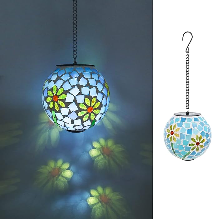 VCUTEKA Solar Lanterns Outdoor Waterproof - Hanging Solar Lights Garden LED Lanterns Mosaic Glass Design for Landscape Patio Yard Garden Pathway Decoration-VerdiqueGarden