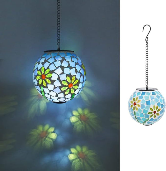 VCUTEKA Solar Lanterns Outdoor Waterproof - Hanging Solar Lights Garden LED Lanterns Mosaic Glass Design for Landscape Patio Yard Garden Pathway Decoration-VerdiqueGarden