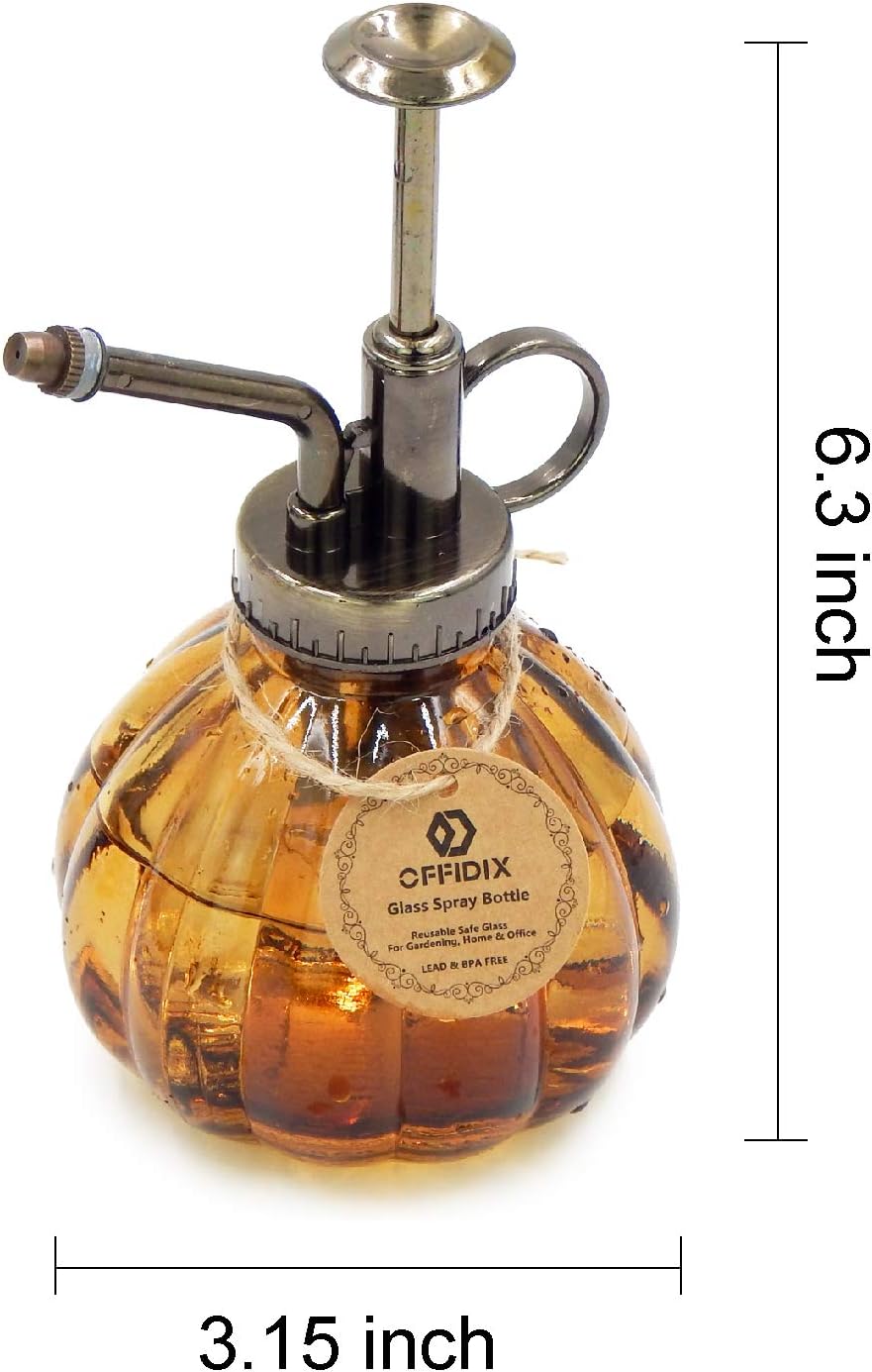 OFFIDIX Glass Watering Spray Bottle,Plant Mister Flower Water Spray Bottle Can Pot 6.3" Tall Vintage Pumpkin Style Spritzer Bronze Plastic Top Pump One Hand Glass Watering Can Indoor(Brown)-VerdiqueGarden