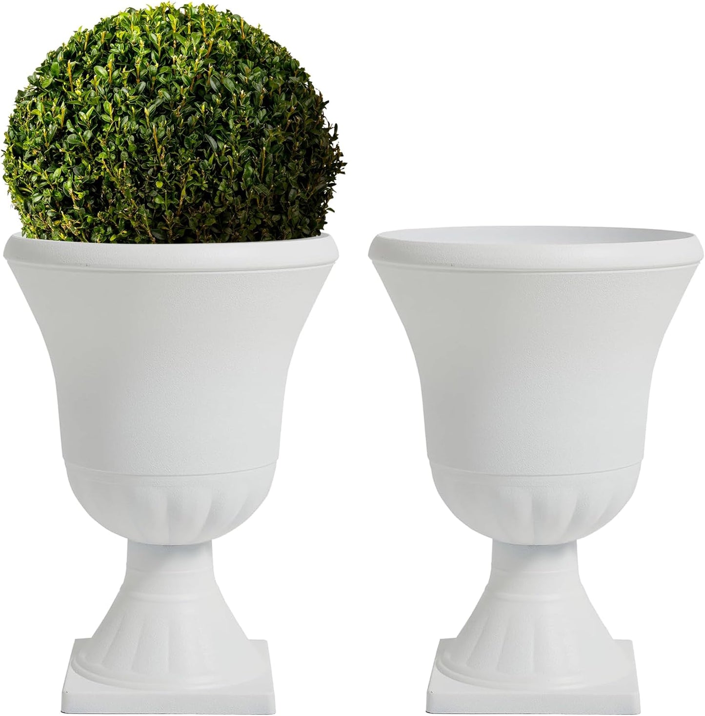 Worth Garden 2-Pack Plastic Urn Planters - 22'' Tall Round Classic Resin Flower Pots Pure White Traditional Large Plant Pots for Front Porch Patio Deck Wedding Decoration Pot - Indoor & Outdoor-VerdiqueGarden