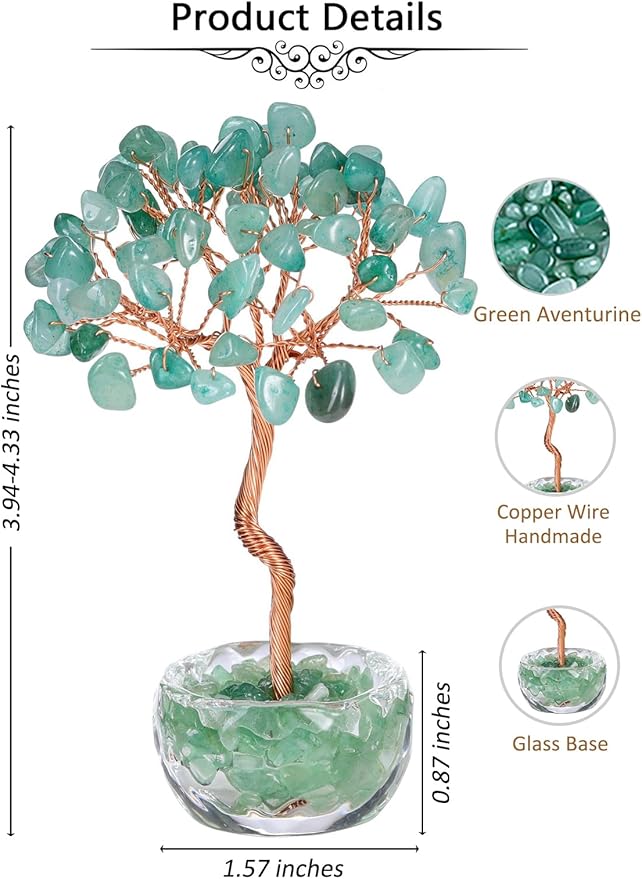 Jovivi Small Green Aventurine Crystal Tree, Natural Crystal Healing Stones Tree Glass Bowl Base Gemstone Money Trees Feng Shui Good Luck Home Desk Decor-VerdiqueGarden
