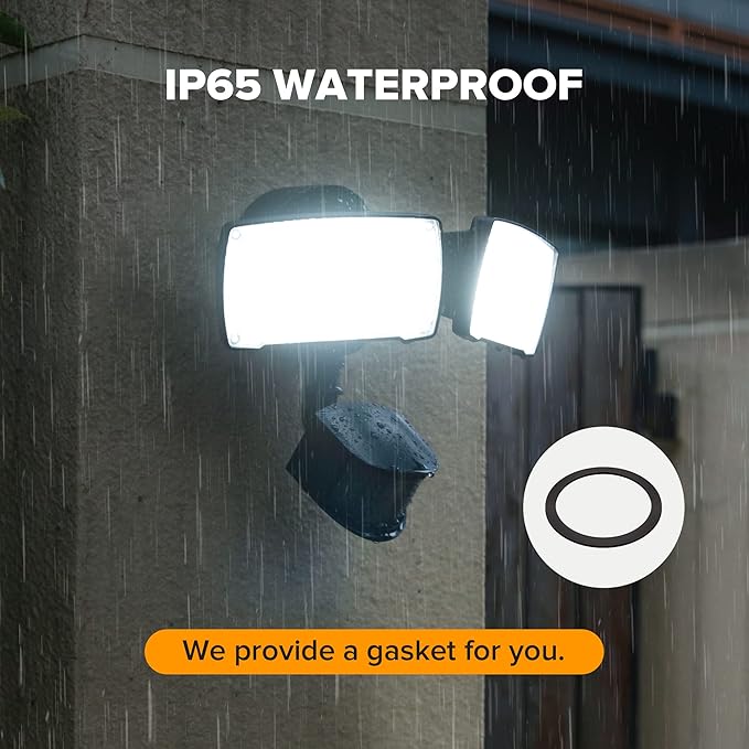 LUTEC 38W 3500 Lumen LED Motion Activated Integrated Dual-Head Floodlight Outdoor with Motion Sensor, 5000K Daylight, Dusk to Dawn, Exterior Security Wall Light for Patio, Garden, Yard(Black)-VerdiqueGarden