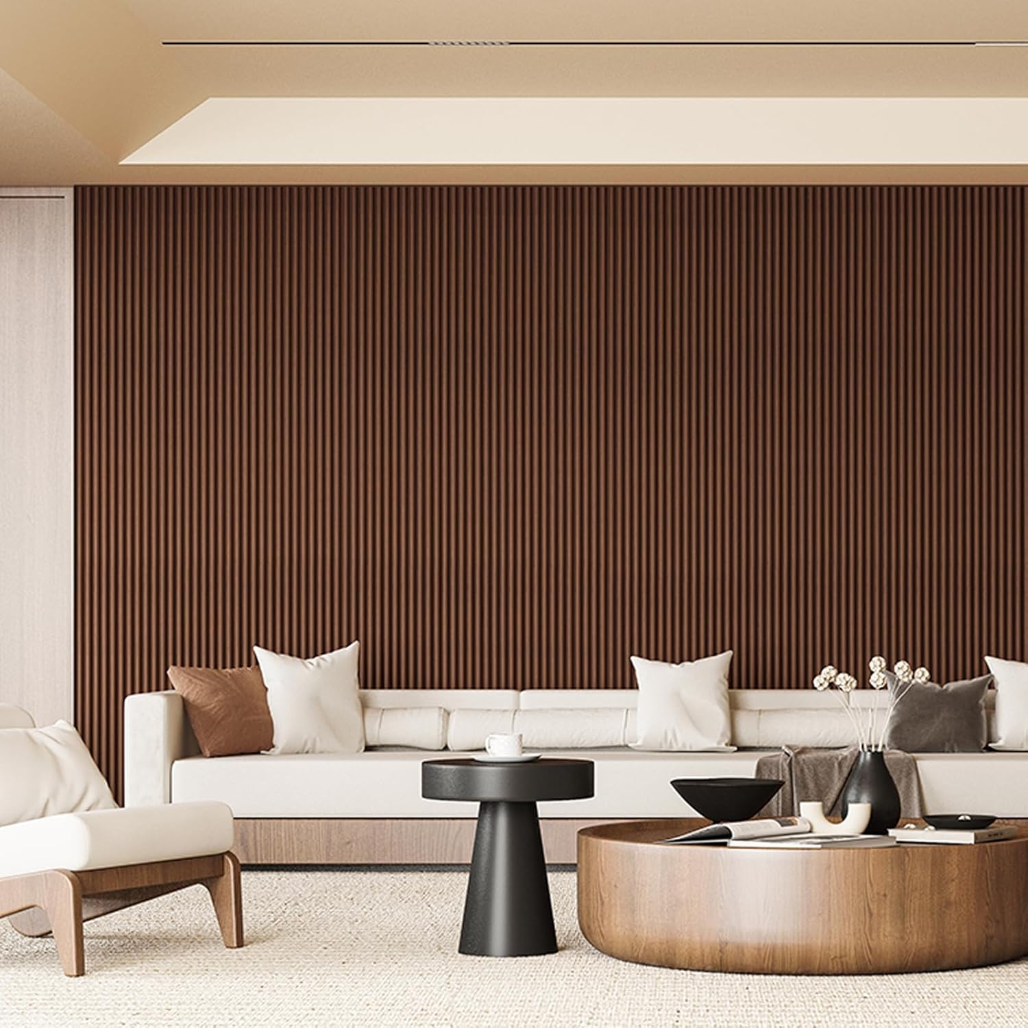 Art3d Fluted Wood Panel for Wall and Ceiling, Beaded Accent molding for Home Decoration, Pack of 4pcs + 1pc End-Trim, Size 108 x 5.7in.- Beaded Walnut-VerdiqueGarden