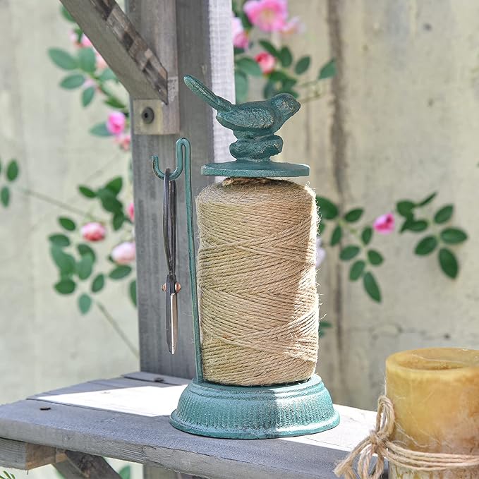Sungmor Cast Iron Garden Twine Holder Set - 1300ft. Natural Jute Twine String & Rope Rack & Scissors - Decorative & Practical Home Arts Crafts Tools for Picture Display Gift Wrapping Packing Gardening-VerdiqueGarden