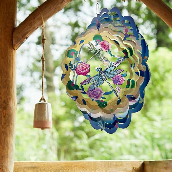 Dragonfly Wind Spinners Metal Dragonfly Gifts for Women Mom Grandma,12inch Hanging Wind Spinner for Outdoor&Indoor Decor Wind Kinetic Ornament for Yard Garden Decoration-VerdiqueGarden