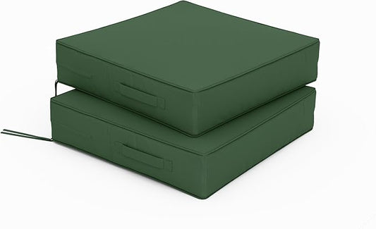 Patio Chair Cushions 19 X 19 X 4 Inch Waterproof Outdoor Seat Cushions for Patio Furniture, Outdoor Sofa Couch Pads with Ties & Handle, Set of 2, Green-VerdiqueGarden
