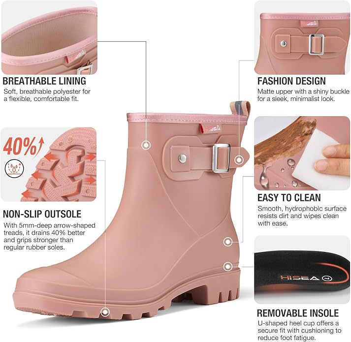 HISEA Women's Ankle Rain Boots Waterproof, Fashion Short Garden Shoes Anti-slip for Women with Comfortable Insole-VerdiqueGarden