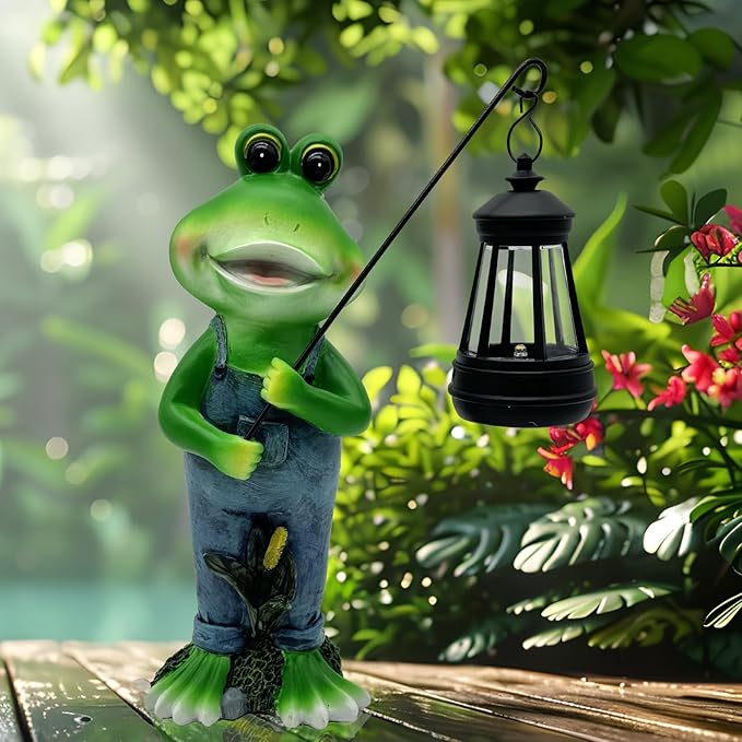 Solar Lantern Garden Statues Decor, Outdoor Frog Figurine Lights for Yard Patio Decoration - Unique Christmas Housewarming Gift for Grandma Wowen Mom-VerdiqueGarden