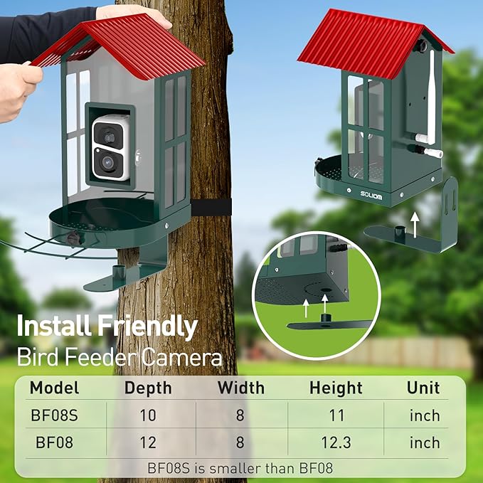 SOLIOM Solar Bird Feeder with Camera for Outdoors - AI Smart Birdhouse, 2K Live View & Instant Alerts, Squirrel Proof - Perfect Bird Watching Gift (Red)-VerdiqueGarden