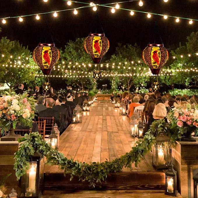 Starsoul Cardinal Hot Air Balloon Solar Lantern with Flame Candle, Hanging Hot Air Balloon Outdoor Solar Lanetrns Waterproof for Garden Patio Yard, Mother's Day Xmas Christmas Woman Gifts-VerdiqueGarden