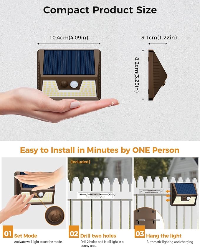 12 Pack Solar Fence Lights Waterproof, Motion Sensor Deck Lights Outdoor, Cold White LED Outside Lamp Wireless for Wall Yard Steps Stairs Garden - Brown-VerdiqueGarden