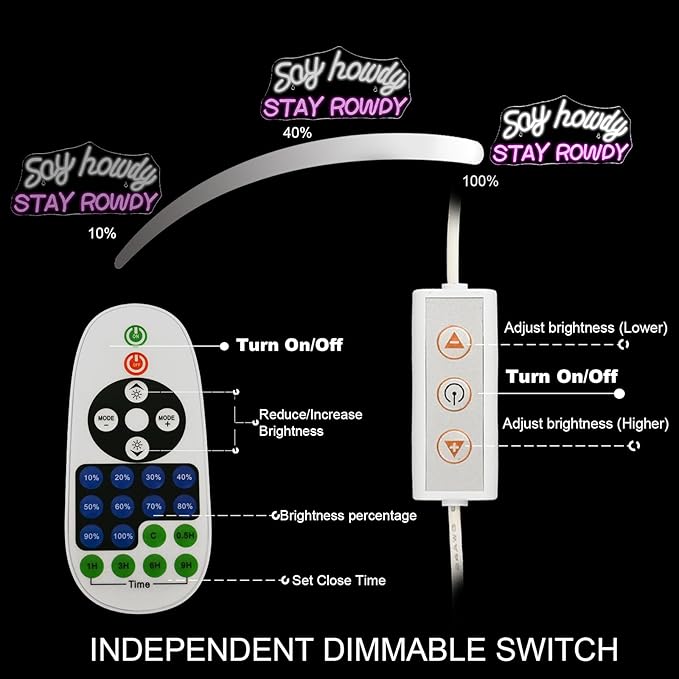 Say Howdy Stay Rowdy Neon Sign Wall Decor, Dimmable Neon Light For Man Cave Pub Beer Bar Bedroom Recreation Room Gift-VerdiqueGarden