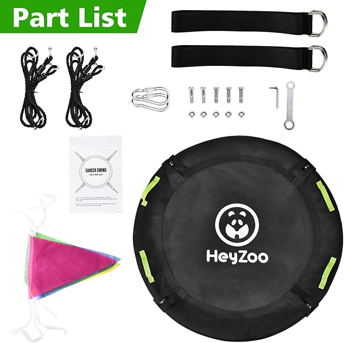 48 inch Tree Swing, Larger Saucer Flying Swing for Whole Family, 900lbs Weight Capacity, with Adjustable Hanging Straps, for Outdoor Backyard, Gifts for Kids, Black-VerdiqueGarden