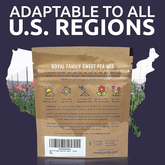 Sweet Pea Seeds Royal Mix - Bulk 1 Ounce Packet - Over 350 Seeds - Large Fragrant Lavender, Purple, Red, Pink and White Blooms-VerdiqueGarden