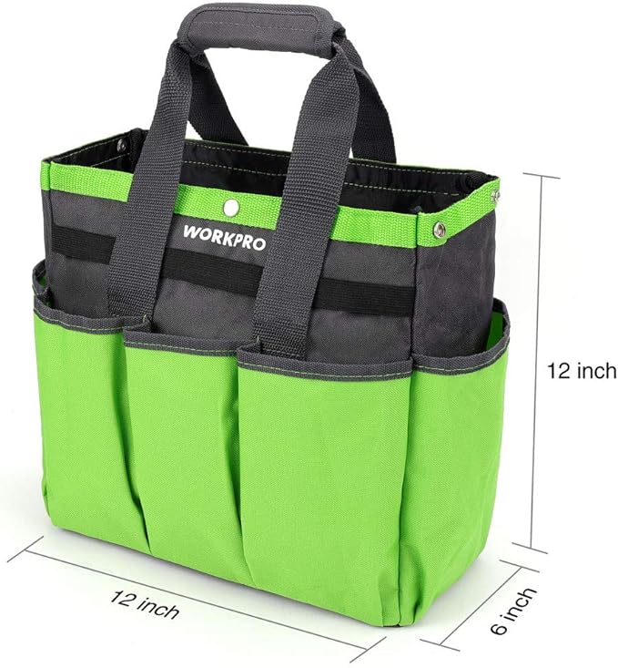 WORKPRO Garden Tool Bag, 8 Pockets Gardening Bag, Heavy Duty Oxford Garden Tote Caddy (Tools NOT Included), 12" x 12" x 6"-VerdiqueGarden