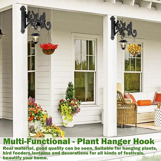 4 Pack Wall Plant Hanger,9 in Heavy Duty Hanging Plant Bracket,Metal Plant Hooks for Outdoor or Indo or Hanging Flower Baskets,Solar Lanterns,Bird Feeder-VerdiqueGarden