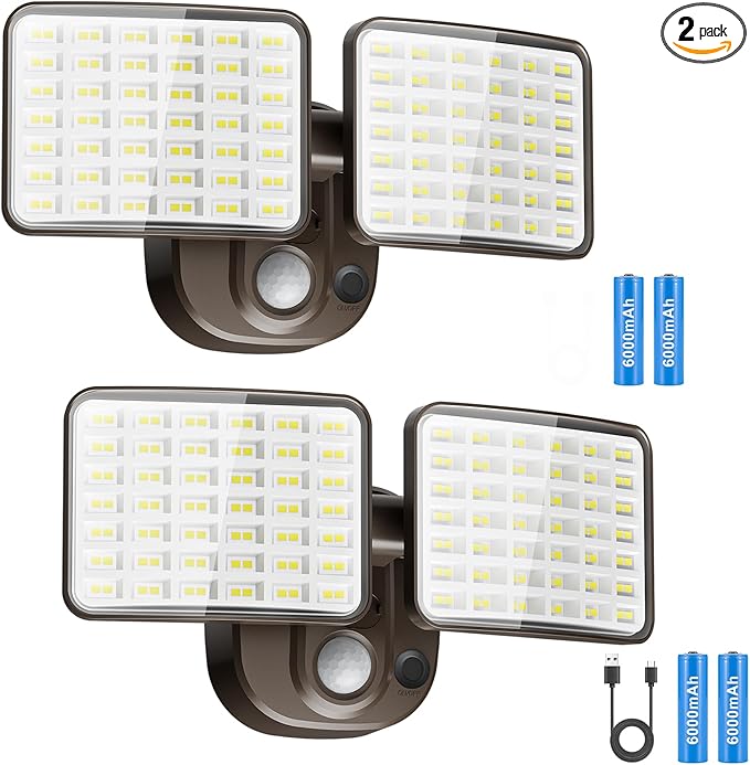 Rechargeable Battery-Powered Motion Light (1-3 Months Endurance), 2500LM Standard & 4000LM High-Brightness Dual Modes, USB Charging Outdoor LED Flood Light for Garage,Yard,Patio,Garden (Brown) 2 Packs-VerdiqueGarden