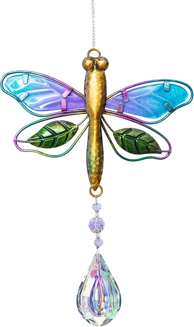 WEISIPU Crystal Suncatchers for Windows - Dragonfly Crystal Ball Prisms Hanging Crystals Ornament for Home Garden Office Wedding Christmas Decoration-Dragonfly-VerdiqueGarden