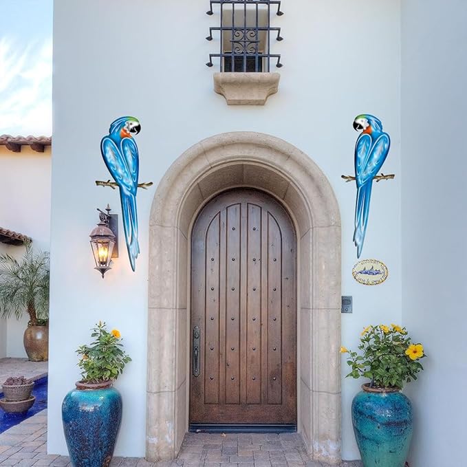 EiGreen Metal Bird Wall Art Decor 3D Outdoor parrot Sculpture, Hanging Decor Metal Wall Decor Suitable for Gardens Fence Patio Living Room Bedroom Yard Decor-VerdiqueGarden