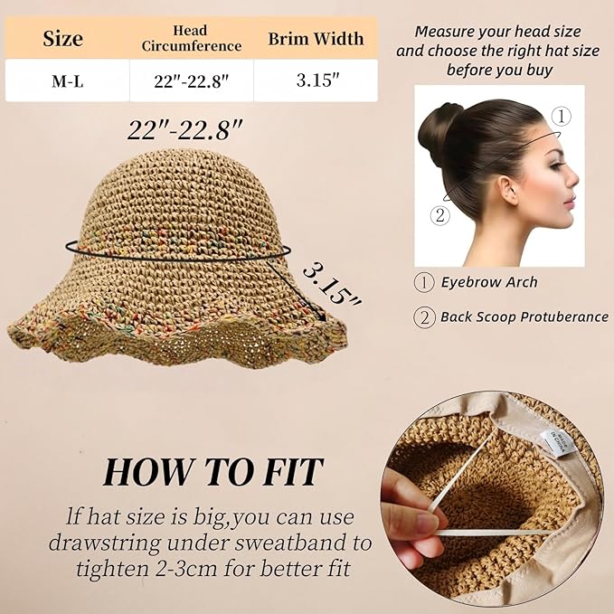 Floppy Big Beach Straw Hats for Women Foldable Summer Wide Brim Packable Sun Hat Womens Travel Straw Fedora Hat-VerdiqueGarden