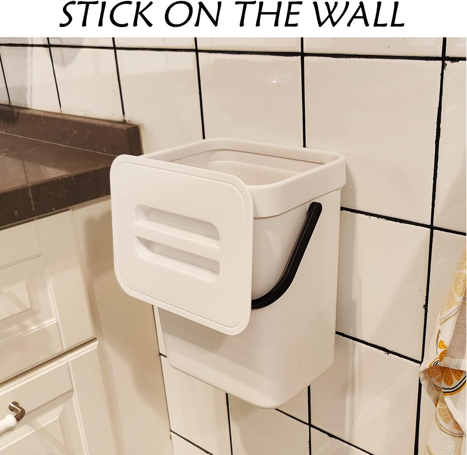 stonespace Hanging Small Trash Can with Lid Under Sink for Kitchen，1.3 Gallon/ 5L Mountable Compost Pail，Kitchen Compost Bin for Countertop, White-VerdiqueGarden