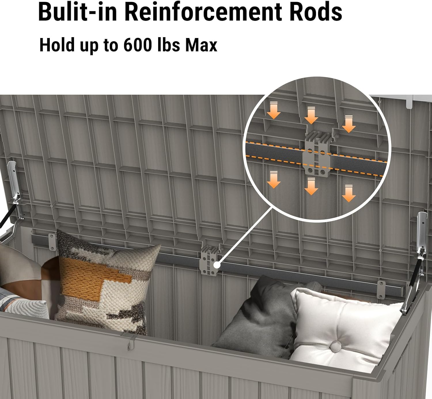 Mars Villa 119 Gallon Outdoor Storage Box, Large Resin Deck Box Waterproof, Storage Bin for Outside Patio Furniture Cushions, Pool Supplies, with Hydraulic Hinge, UV Resistant and Weatherproof, Greige-VerdiqueGarden