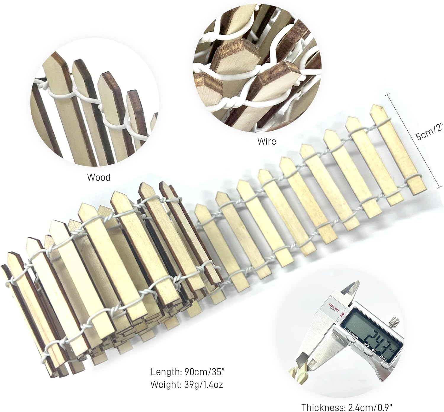 35 Inches Mini Fairy Garden Fence DIY Small Wood Decorative Picket Fence Micro Landscape Miniature Ornaments for Dollhouse, Crafts, Diorama Project, Plant Pot (Nature Wood-Brown Edge)-VerdiqueGarden