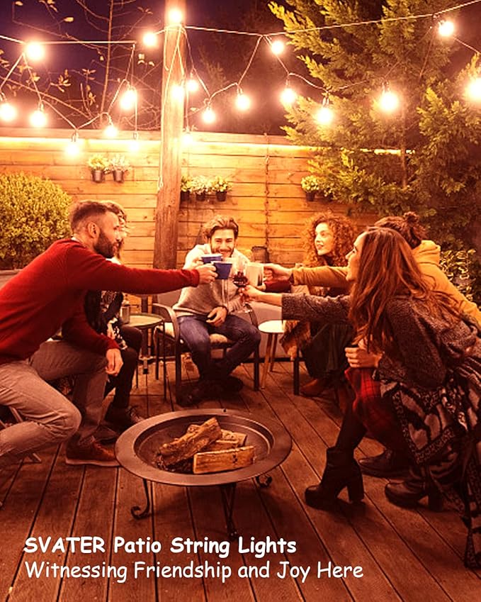 Svater Outdoor String Lights 50 FT, Patio LED Lights Outside with 26pcs Bulbs, Waterproof Shatterproof Hanging Globe Light Connectable for Bistro Cafe Backyard Balcony Warm White-VerdiqueGarden