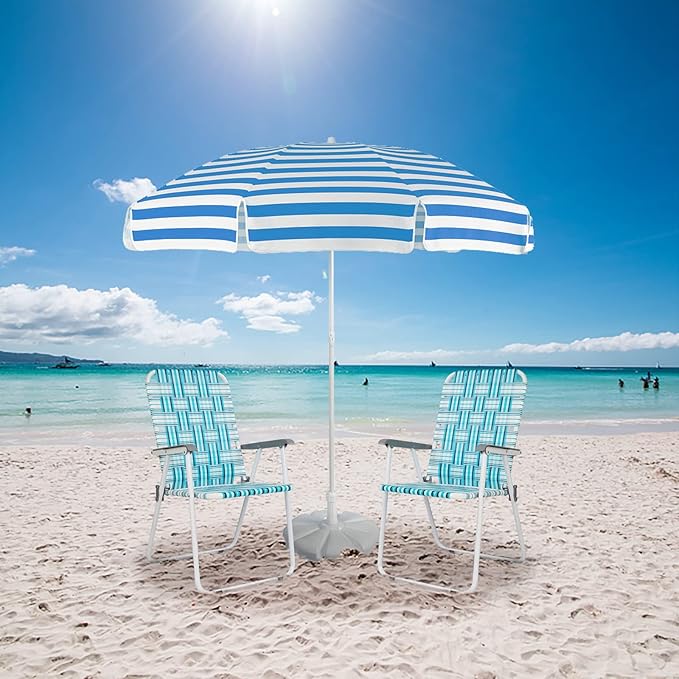 VINGLI Patio Lawn Webbed Folding Chairs Set of 2, Outdoor Beach Chair Portable Dining Chair for Outdoor Yard, Garden (White & Blue, Classic)-VerdiqueGarden