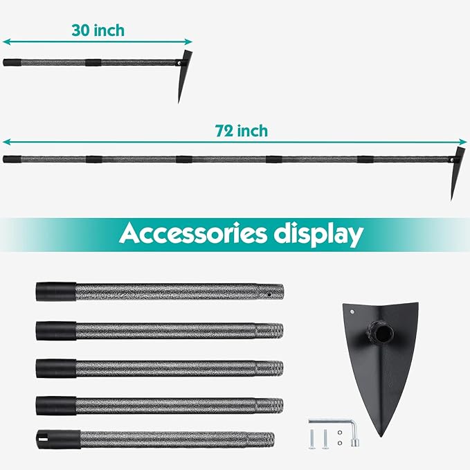 Hoe Garden Tool,Triangle Gardening Hoe with Sharp Blade for Digging,Weeding,Cutting and Loosing Soil,72 Inch Adjustable Length Metal Handle…-VerdiqueGarden
