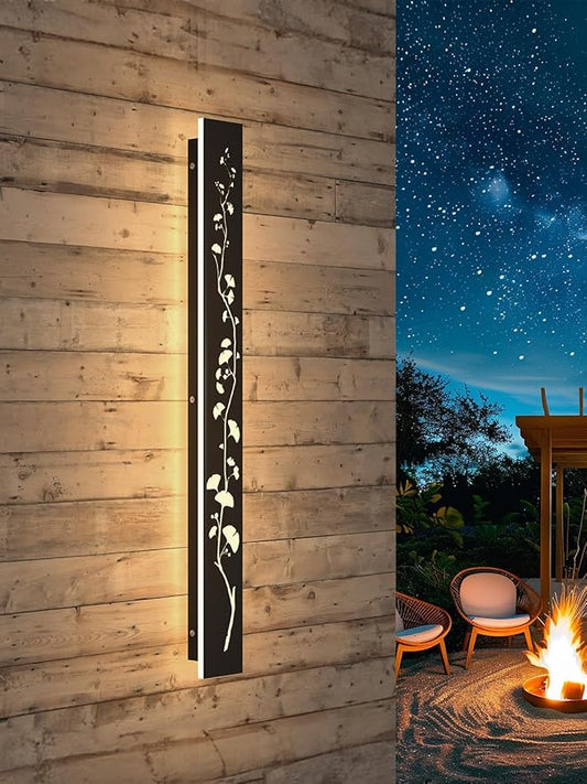 Modern Outdoor Wall Lights 31.5inch LED Long Wall Sconce 3000K Ginkgo Hollow Design Wall Mount Porch Lights 25W Exterior Lighting Fixtures for Patio Balcony Terrace Garden-VerdiqueGarden