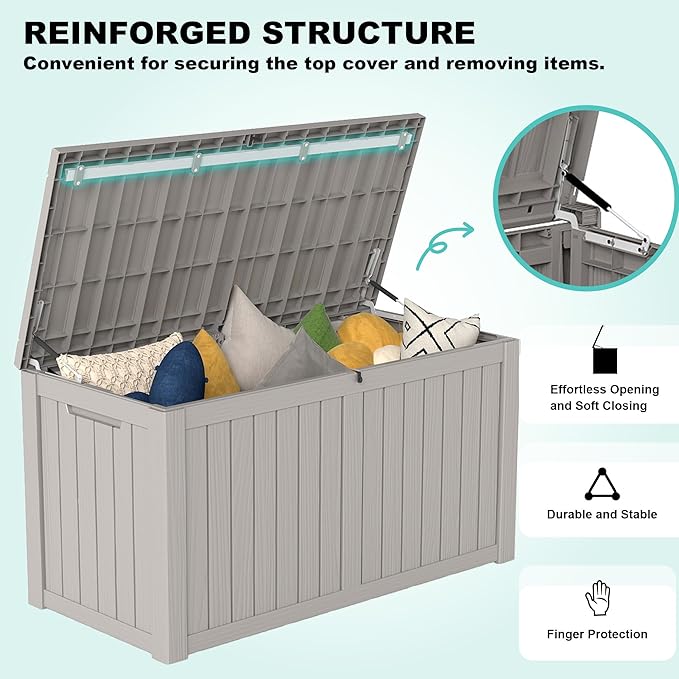 150Gal Outdoor Deck Box Waterproof, Lager Patio Storage Box Indoor and Outdoor Use, Lockable Resin Storage Bin for Patio Furniture Cushions Garden Tools, Package Delivery,UV Resistant-Grey-VerdiqueGarden