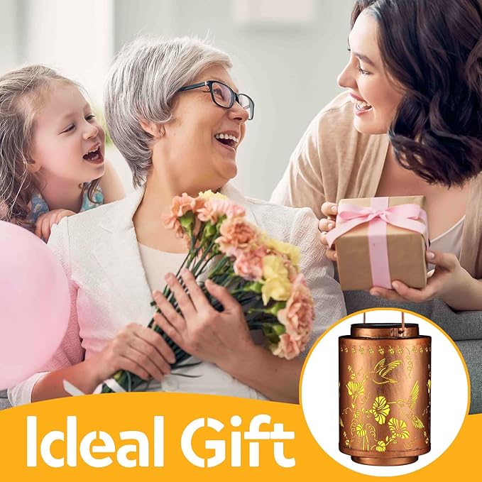 Solar Lanterns Outdoor Waterproof Mushroom Butterfly Garden Decor Gifts for Women Mon Grandma Metal Hanging Solar Lights Decoration for Outside LED Lanterns for Yard Patio Lawn Pathway（Hummingbirds）-VerdiqueGarden