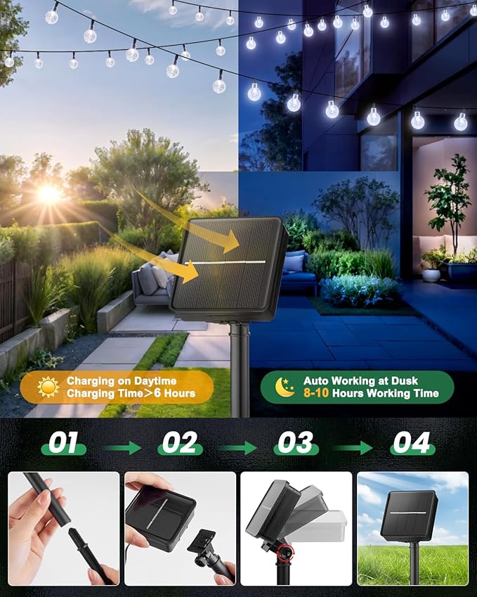 Brightown Solar String Lights Outdoor 60 Led 35.6 Feet 8 Lighting Modes Globe Waterproof Solar Powered Patio Lights for Garden Yard Porch Wedding Party Decor (Pure White)-VerdiqueGarden