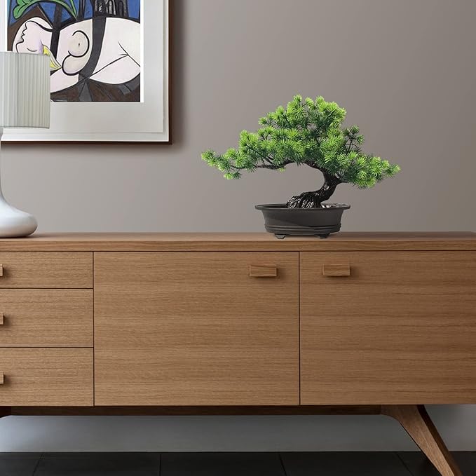 Artificial Plants Greenery Bonsai, Room Decor Fake Bonsai Tree for Home Decor Indoor Bookshelf Office Desk Bathroom Farmhouse Decor, Tall 9.5"-VerdiqueGarden