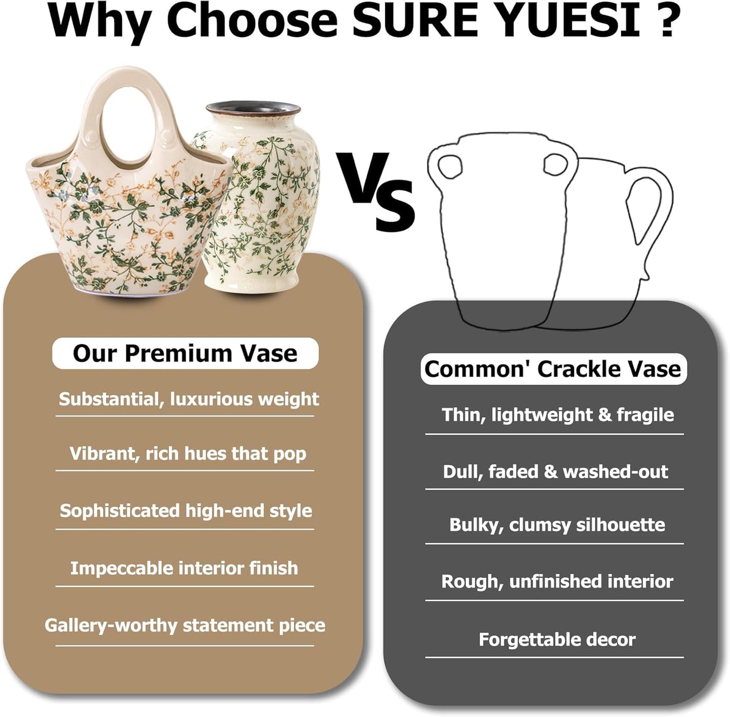 Vintage Green and Beige Vase, Round Ceramic Floral Vases, Retro Ice Cracked Chinoiserie Vase for Home Decor, Living Room, Bookshelf, Office, Grand Millennial Decor, Rustic Table Centerpiece 8 Inch-VerdiqueGarden