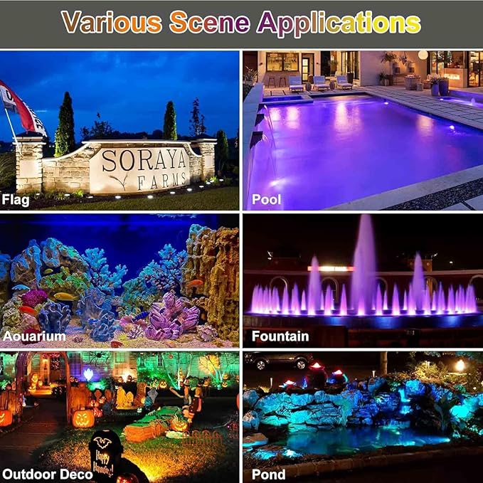 RGB Pond Lights, LED Fountain Light with Timer, Colored Underwater Fountain Lights Dim Adjustable Memory Spotlights for Outdoor Landscape Pond Fountain Waterfall, 4 in Set-VerdiqueGarden