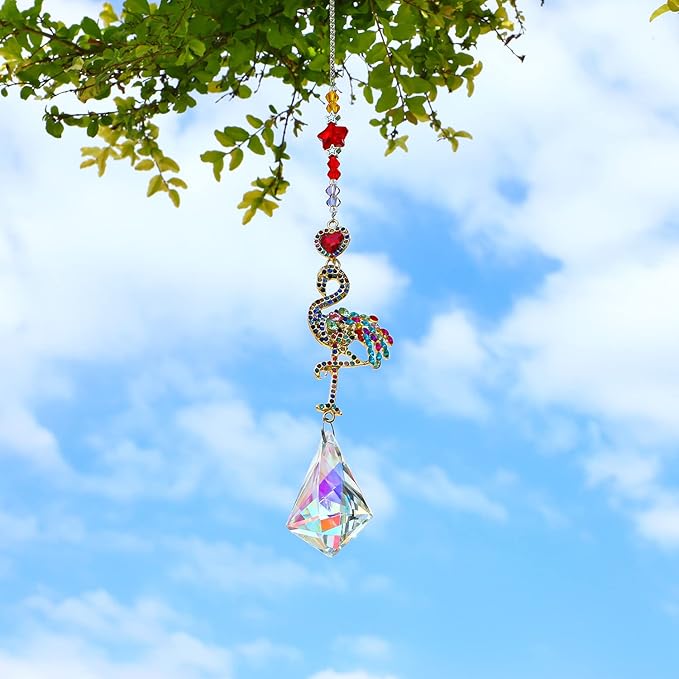 Flamingo Colorful Crystal Rhinestones Suncatcher Window Hang Pendant, Hanging Crystals for Windows,Christmas Tree,Wedding Decor-VerdiqueGarden