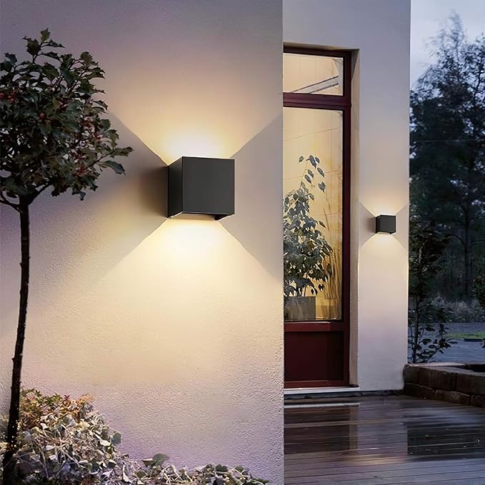 LANFU Aluminum 40W 3000K Cube Square Indoor Outdoor IP65 Waterproof Wall Lights Black Modern Wall Sconce LED Lighting Fixture Black 40W Larger Outside for Patio House-VerdiqueGarden