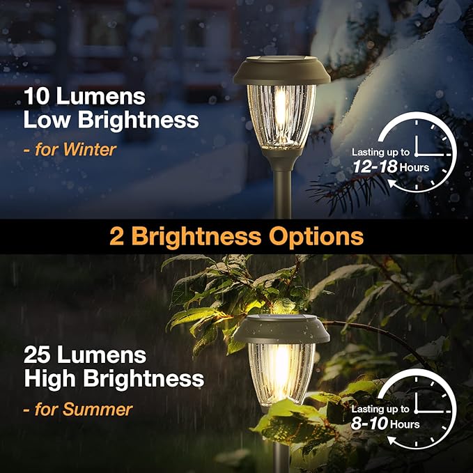 XMCOSY+ Solar Lights Outdoor 10/25 LM LED with 2 Lighting Modes, Solar Garden Lights Glass and Metal, IP65 Waterproof Solar Powered for Yard Pathway Walkway Driveway Patio (6 Pack, Warm White)-VerdiqueGarden