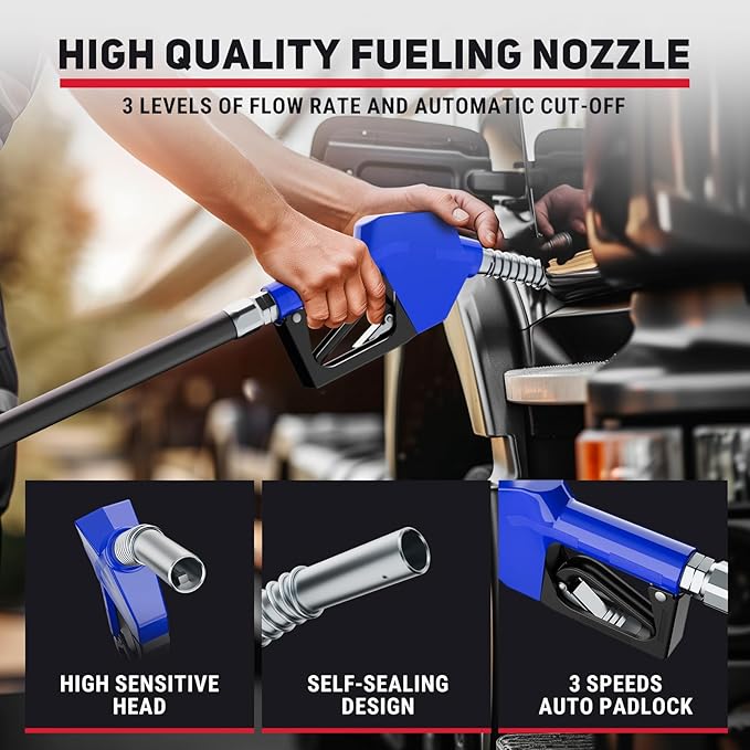 Fuel Hose Reel Retractable with Fueling Nozzle, 3/4" x 50" Heavy Duty Steel, 300PSI Industrial Auto Swivel, Spring Driven Diesel Hose Reel for Construction Farm Ship Vehicle Tank, Blue-VerdiqueGarden